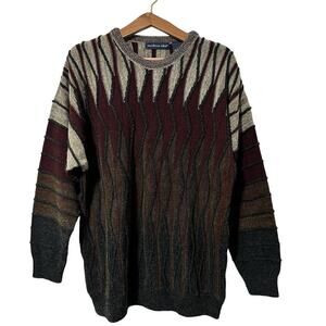 VTG Northern Isles Men's 3D Knit Sweater Size L Red Geometric Dadcore 90S Biggie